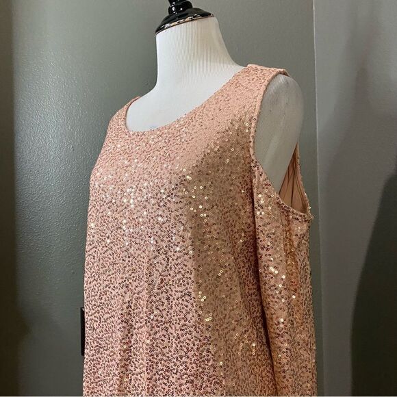 INC International Concepts Rose gold Sequins Cold Shoulder Blouse Tunic - Picture 3 of 9